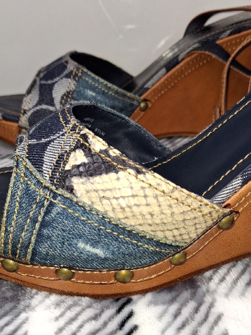 Vintage Coach Denim Patch Espadrille Wedges - Brown/Blue - Picture 8 of 17